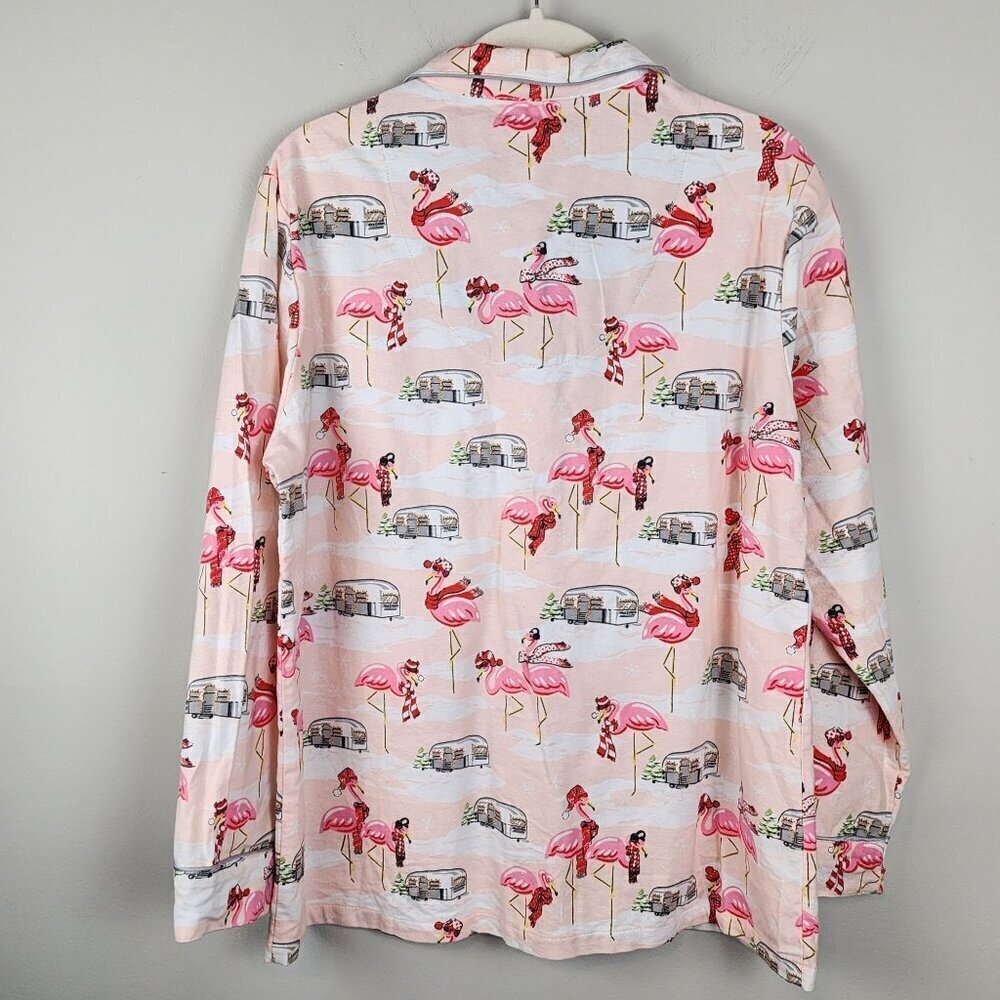 Nick and Nora pajama top size L cotton flannel flamingo snow - Picture 5 of 8